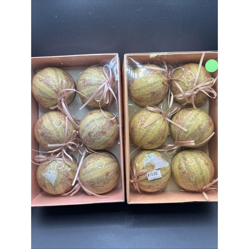 Vintage 12 Paper Mache Ornaments Heart & Balls Rose Peonies Cupid Angels/Flowers